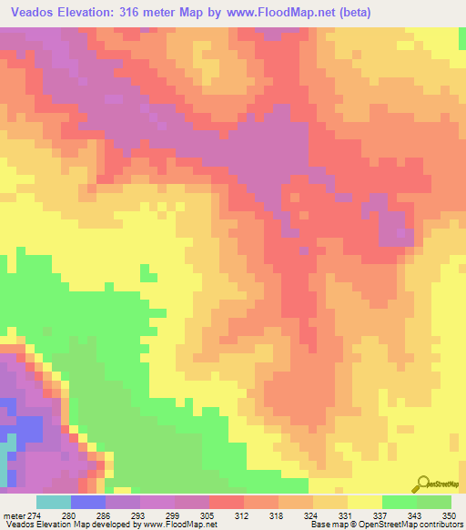 Veados,Brazil Elevation Map