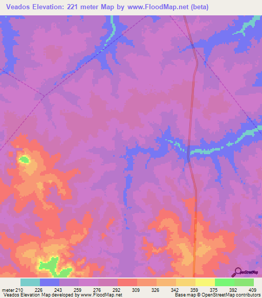 Veados,Brazil Elevation Map