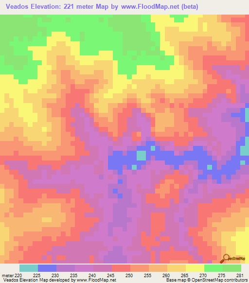 Veados,Brazil Elevation Map