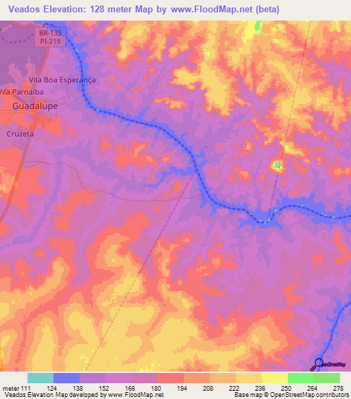 Veados,Brazil Elevation Map