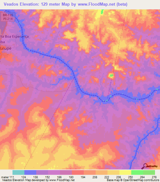 Veados,Brazil Elevation Map