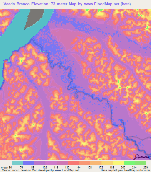 Veado Branco,Brazil Elevation Map