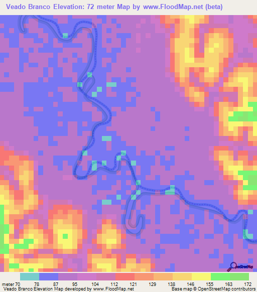 Veado Branco,Brazil Elevation Map