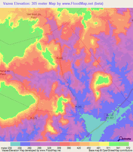 Vazea,Brazil Elevation Map