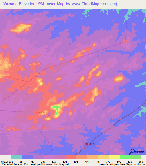 Vazante,Brazil Elevation Map