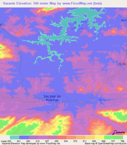 Vazante,Brazil Elevation Map