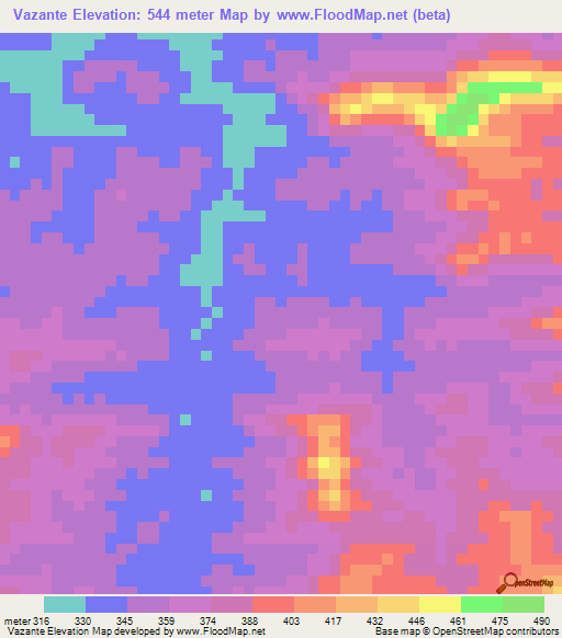 Vazante,Brazil Elevation Map