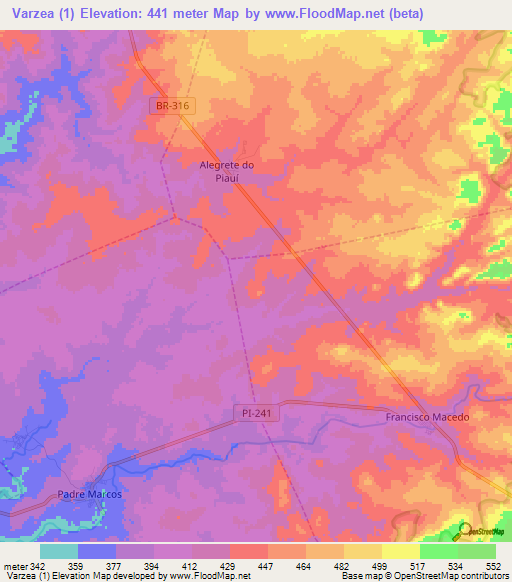 Varzea (1),Brazil Elevation Map