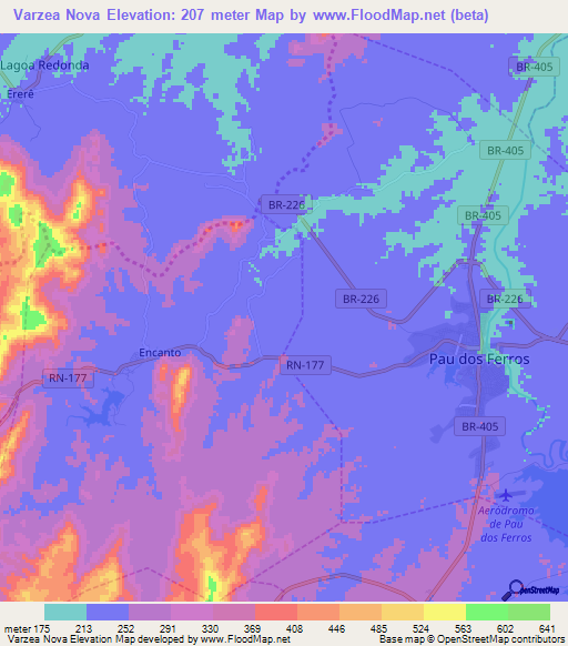 Varzea Nova,Brazil Elevation Map