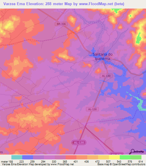 Varzea Ema,Brazil Elevation Map