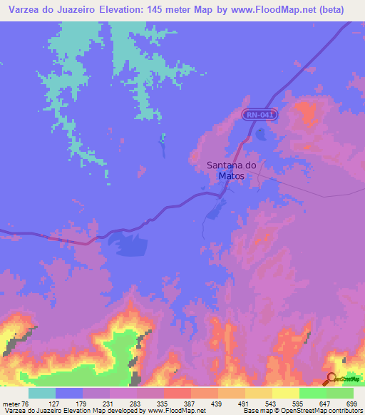 Varzea do Juazeiro,Brazil Elevation Map