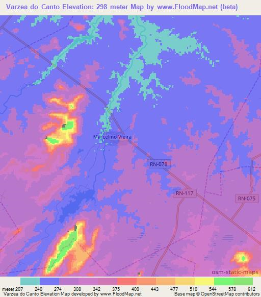 Varzea do Canto,Brazil Elevation Map