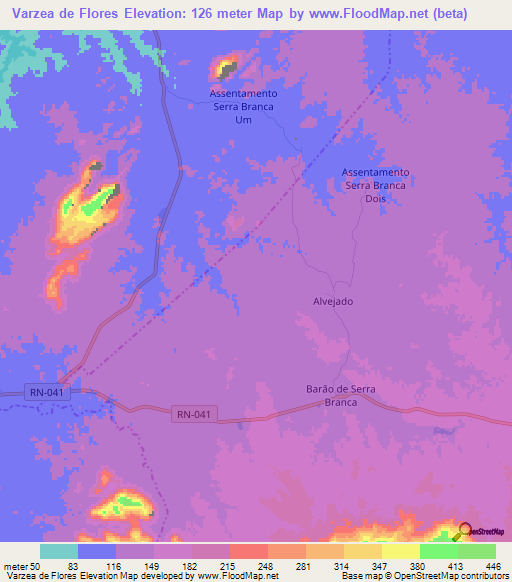 Varzea de Flores,Brazil Elevation Map