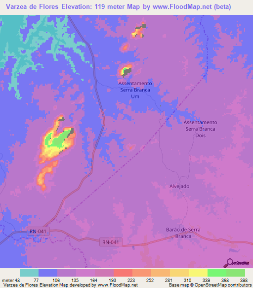 Varzea de Flores,Brazil Elevation Map