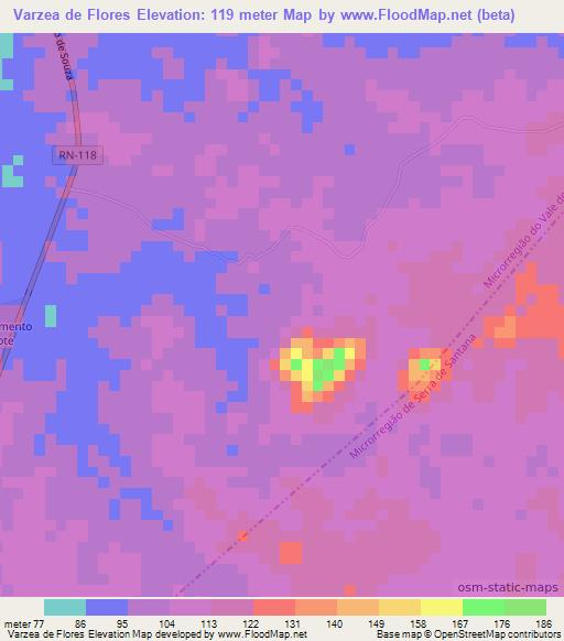 Varzea de Flores,Brazil Elevation Map