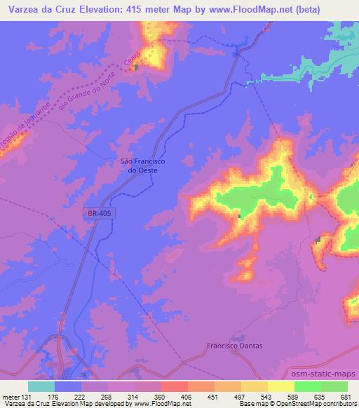 Varzea da Cruz,Brazil Elevation Map