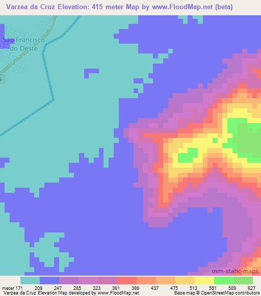 Varzea da Cruz,Brazil Elevation Map