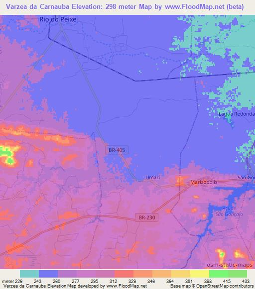 Varzea da Carnauba,Brazil Elevation Map