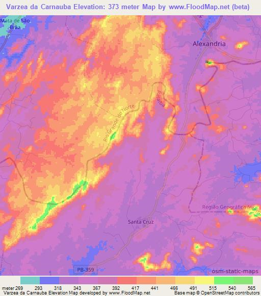 Varzea da Carnauba,Brazil Elevation Map