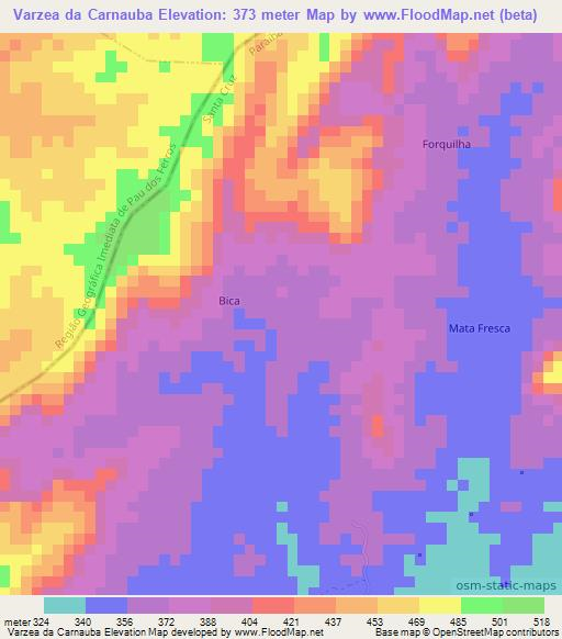 Varzea da Carnauba,Brazil Elevation Map