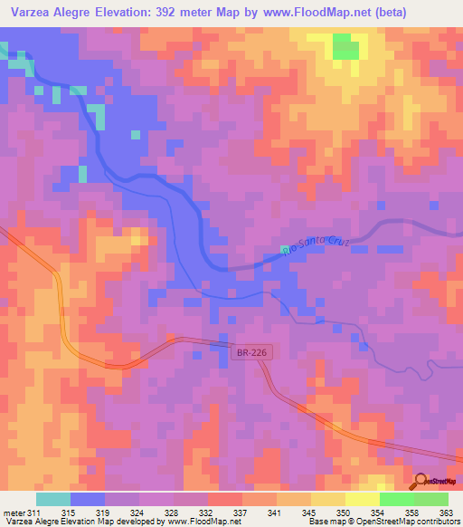 Varzea Alegre,Brazil Elevation Map