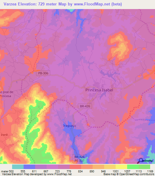 Varzea,Brazil Elevation Map