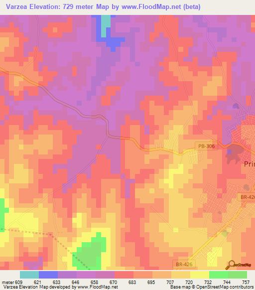 Varzea,Brazil Elevation Map