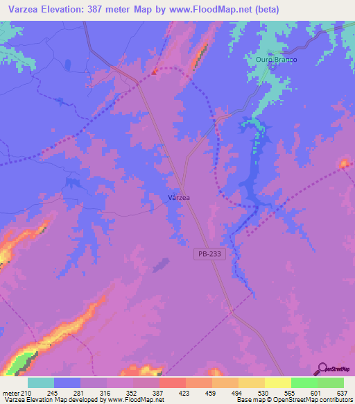 Varzea,Brazil Elevation Map