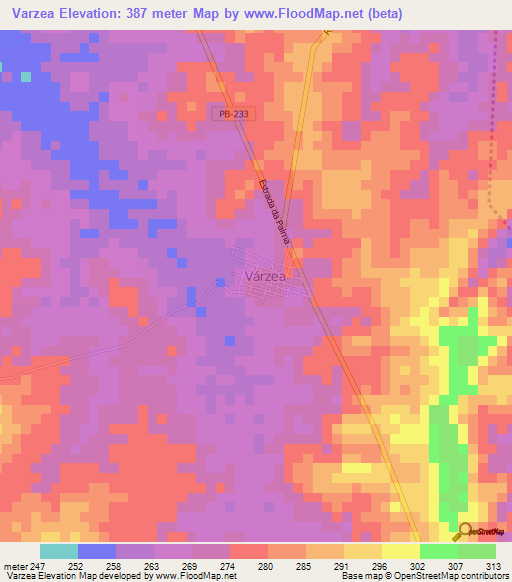 Varzea,Brazil Elevation Map