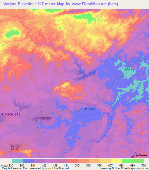 Varjota,Brazil Elevation Map