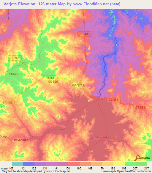 Varjota,Brazil Elevation Map