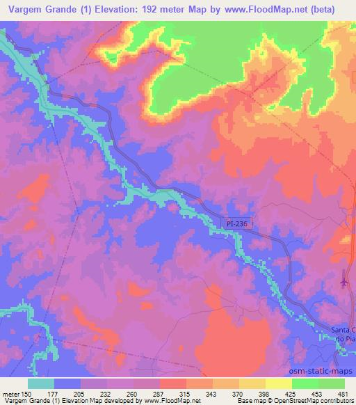 Vargem Grande (1),Brazil Elevation Map