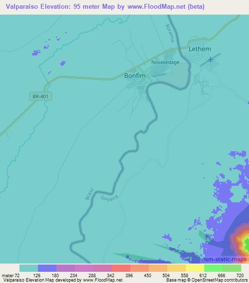 Valparaiso,Brazil Elevation Map