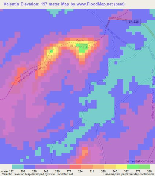 Valentin,Brazil Elevation Map