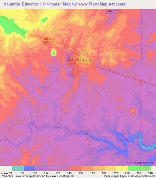 Valentim,Brazil Elevation Map