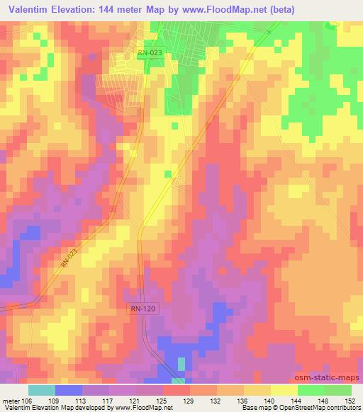 Valentim,Brazil Elevation Map