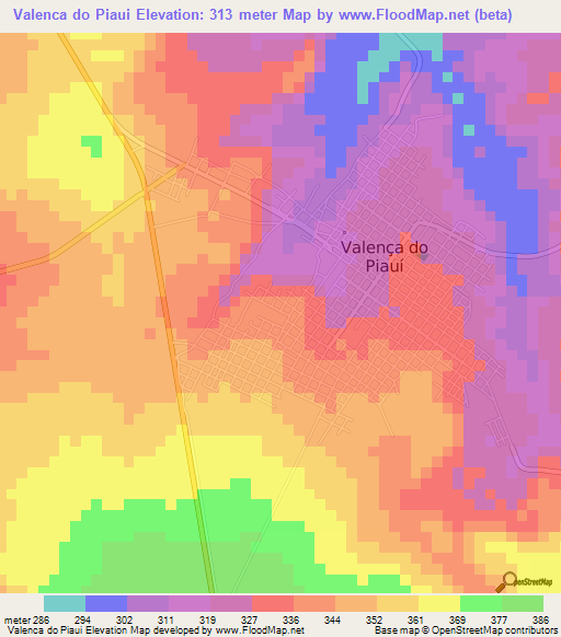 Valenca do Piaui,Brazil Elevation Map