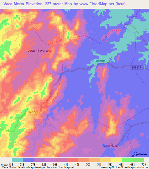 Vaca Morta,Brazil Elevation Map