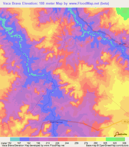 Vaca Brava,Brazil Elevation Map