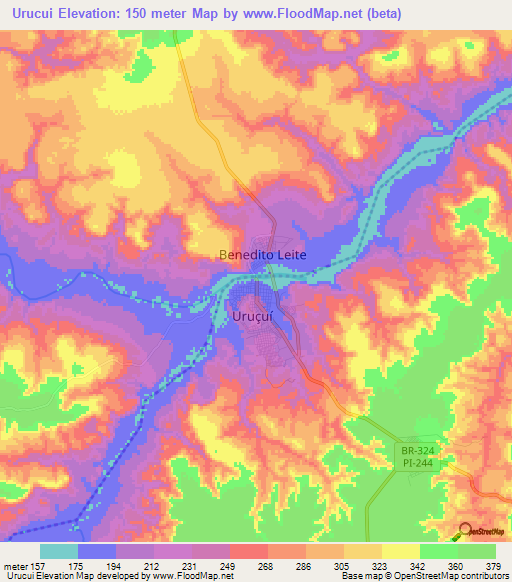 Urucui,Brazil Elevation Map