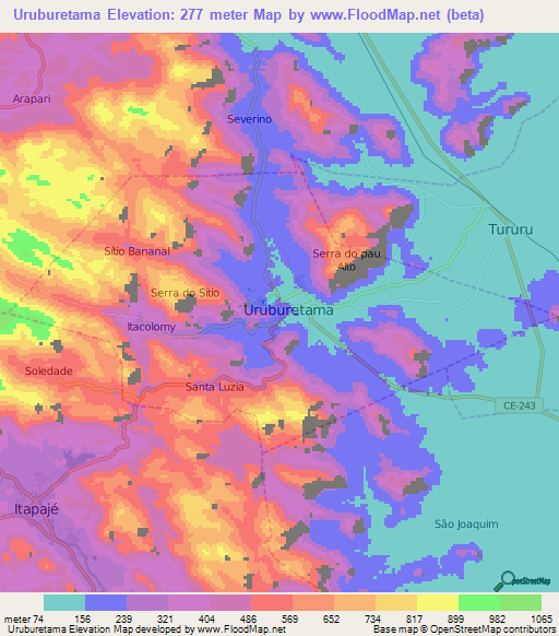 Uruburetama,Brazil Elevation Map