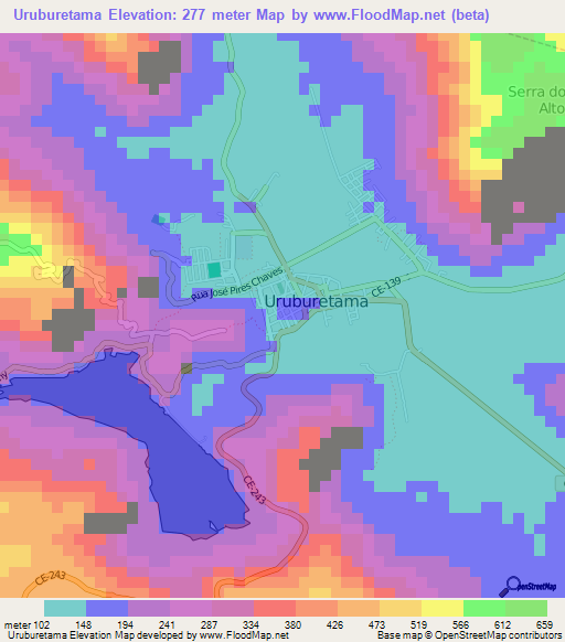 Uruburetama,Brazil Elevation Map