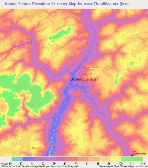 Urbano Santos,Brazil Elevation Map