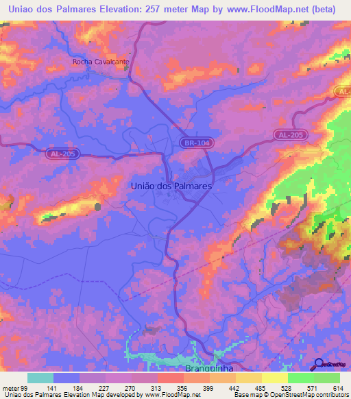 Uniao dos Palmares,Brazil Elevation Map