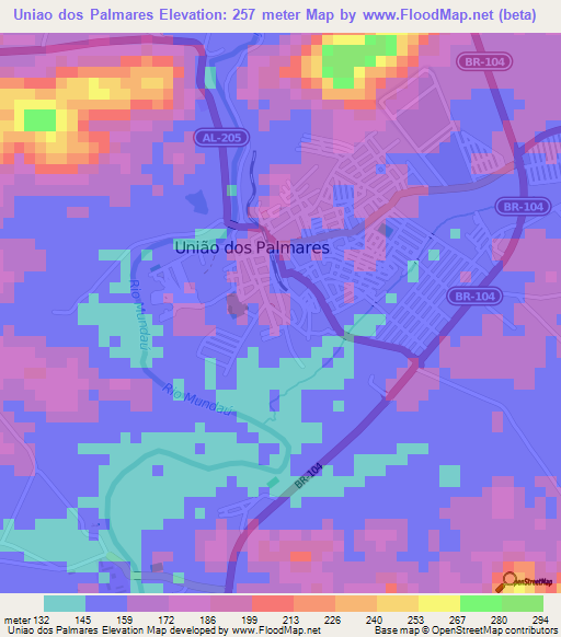 Uniao dos Palmares,Brazil Elevation Map