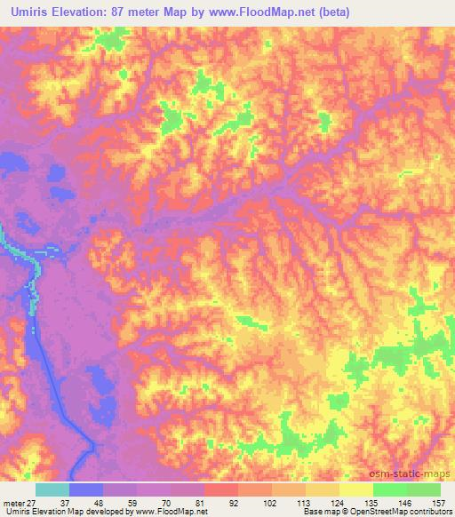 Umiris,Brazil Elevation Map