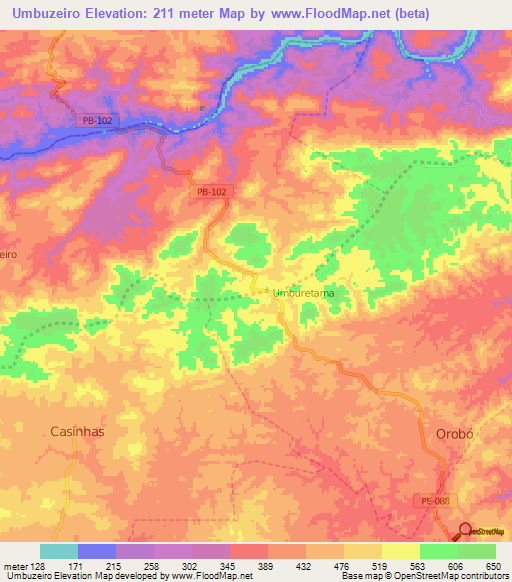 Umbuzeiro,Brazil Elevation Map