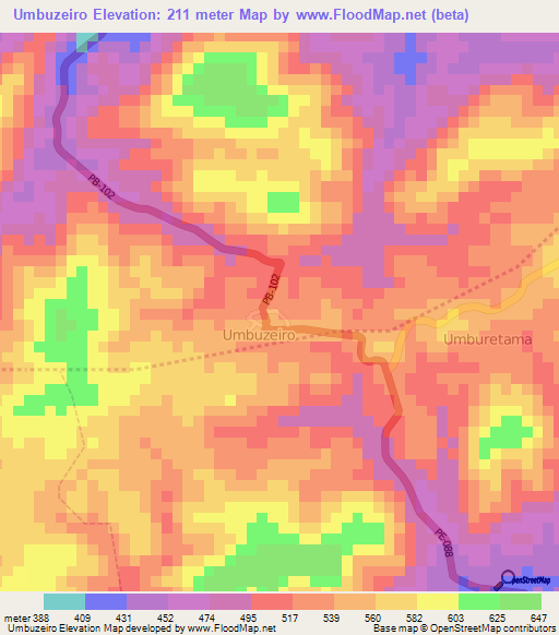 Umbuzeiro,Brazil Elevation Map