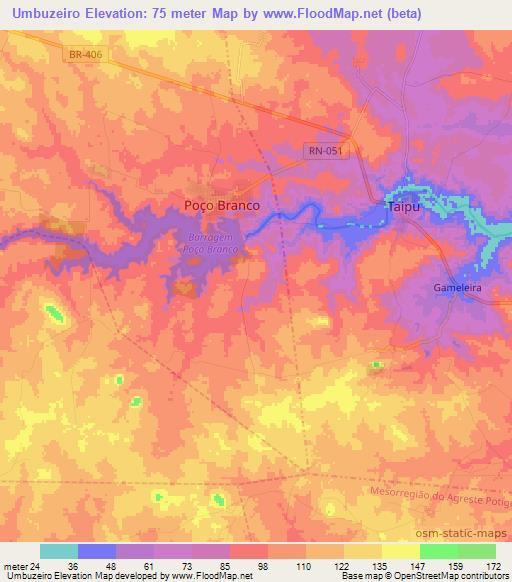 Umbuzeiro,Brazil Elevation Map