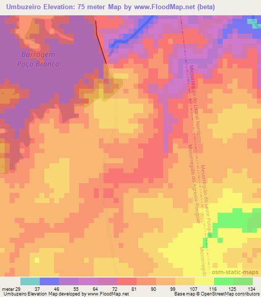 Umbuzeiro,Brazil Elevation Map